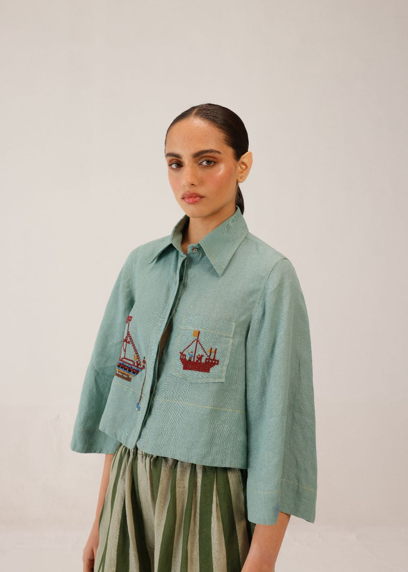 FERN TOP - SAILOR PALE BLUE all linen by CORD for women in Singapore