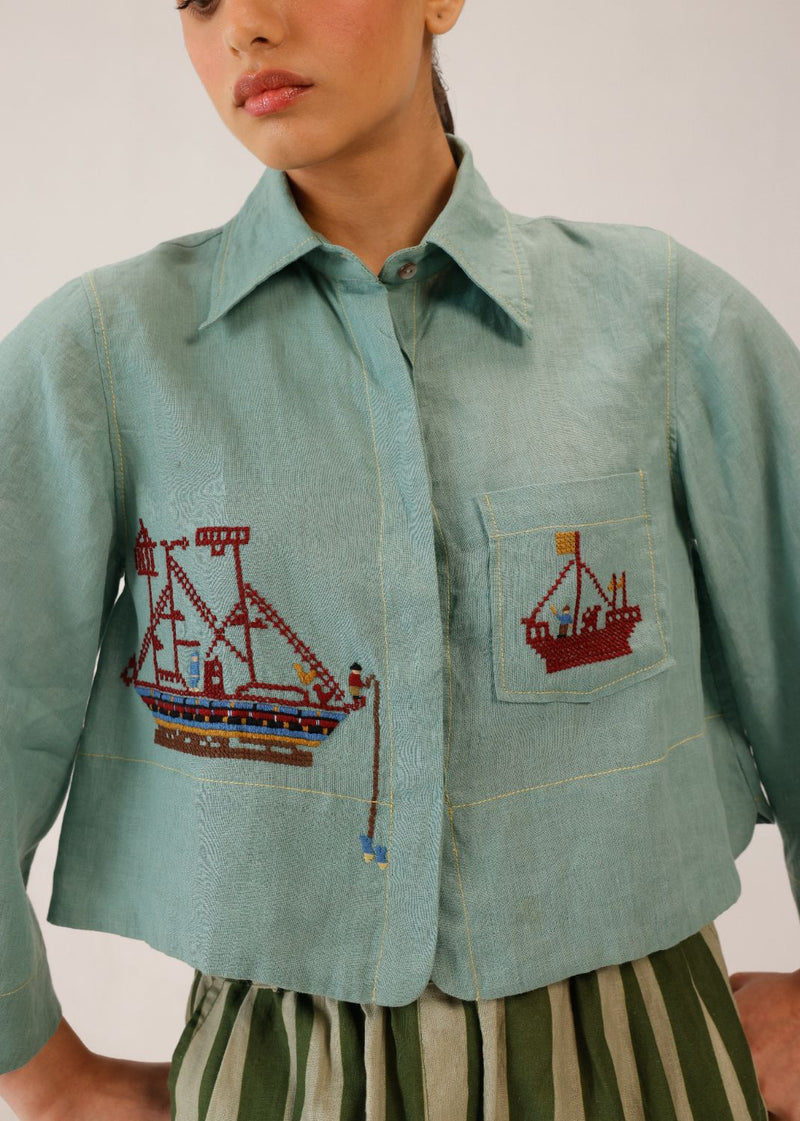 FERN TOP - SAILOR PALE BLUE all linen by CORD for women in Singapore