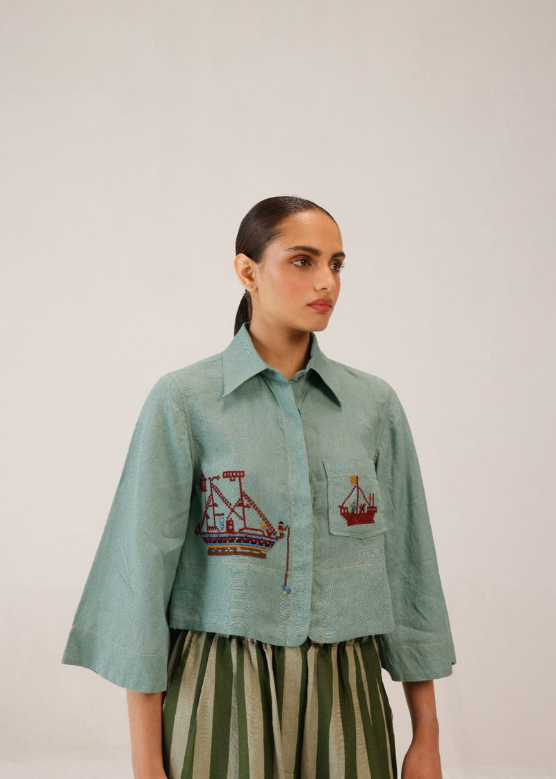 FERN TOP - SAILOR PALE BLUE all linen by CORD for women in Singapore