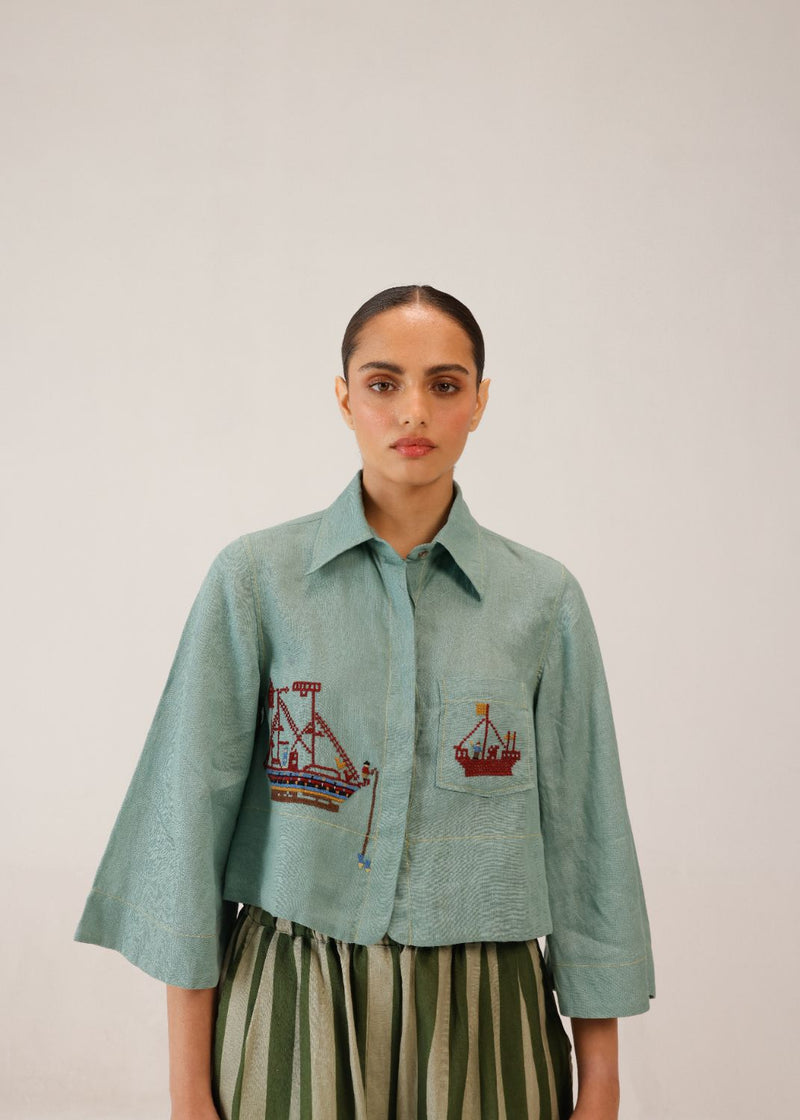 FERN TOP - SAILOR PALE BLUE all linen by CORD for women in Singapore