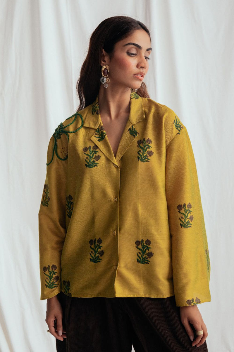 Nimbu Silk Shirt silk by JodiLife for women in Singapore
