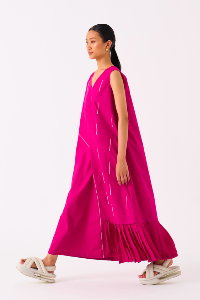 RAINDROP DRESS-FUSCHIA poplin by THREE for women in Singapore