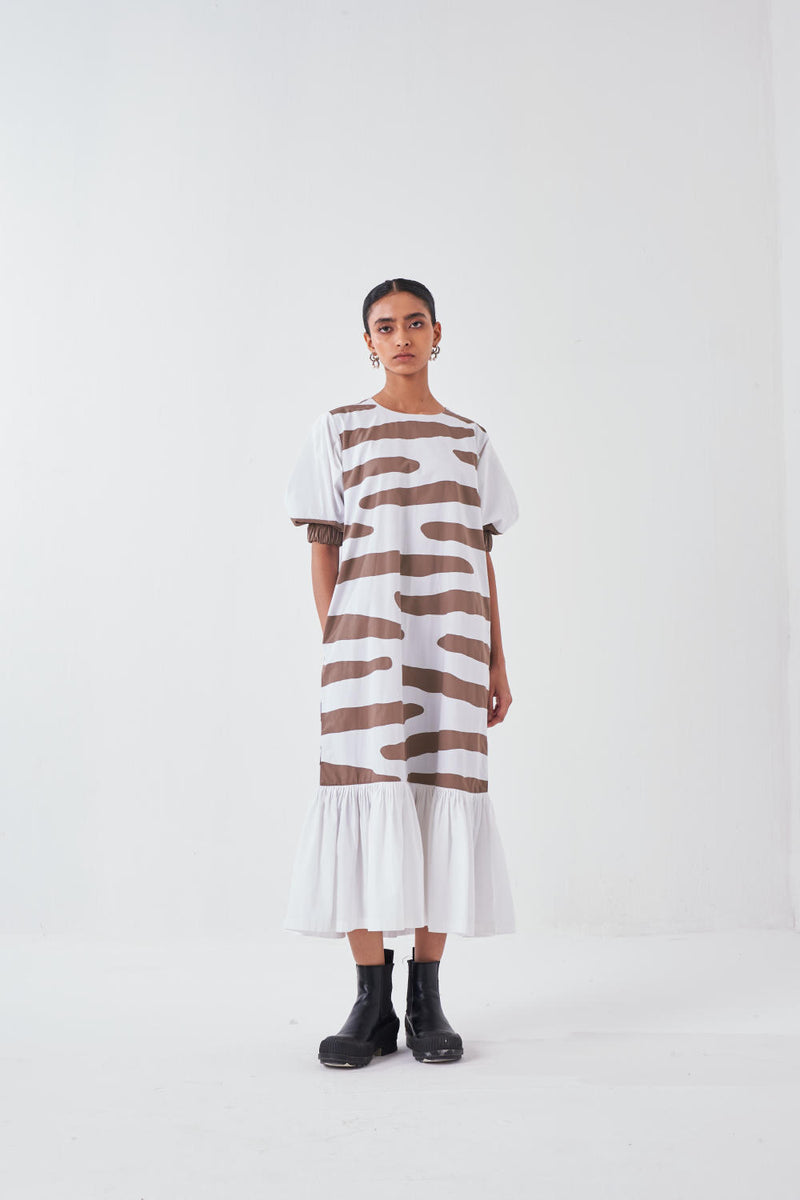 FRILL APPLIQUE DRESS -CEDAR APPLIQUE poplin by THREE for women in Singapore