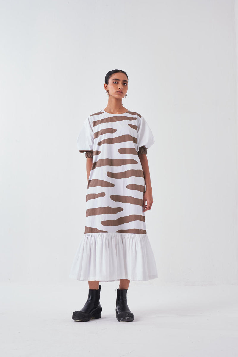 FRILL APPLIQUE DRESS -CEDAR APPLIQUE poplin by THREE for women in Singapore