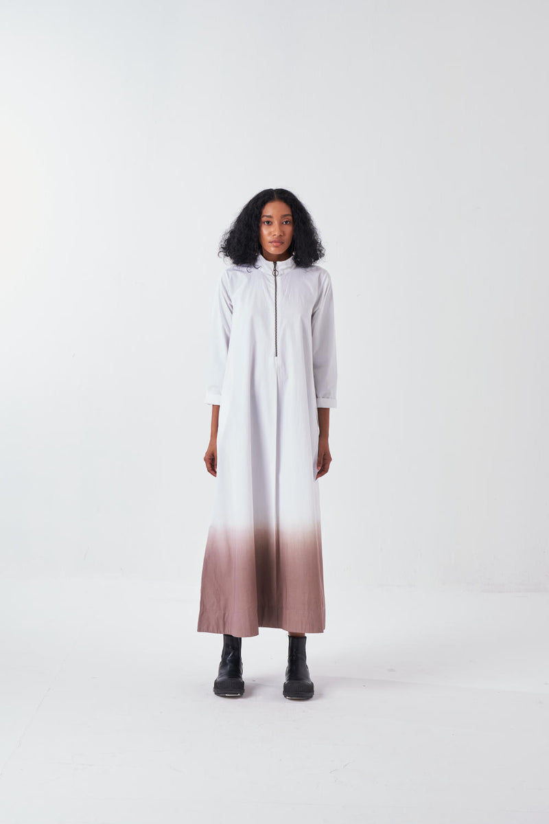 DIP DYE TURTULE NECK DRESS-CEDAR/WHITE poplin by THREE for women in Singapore
