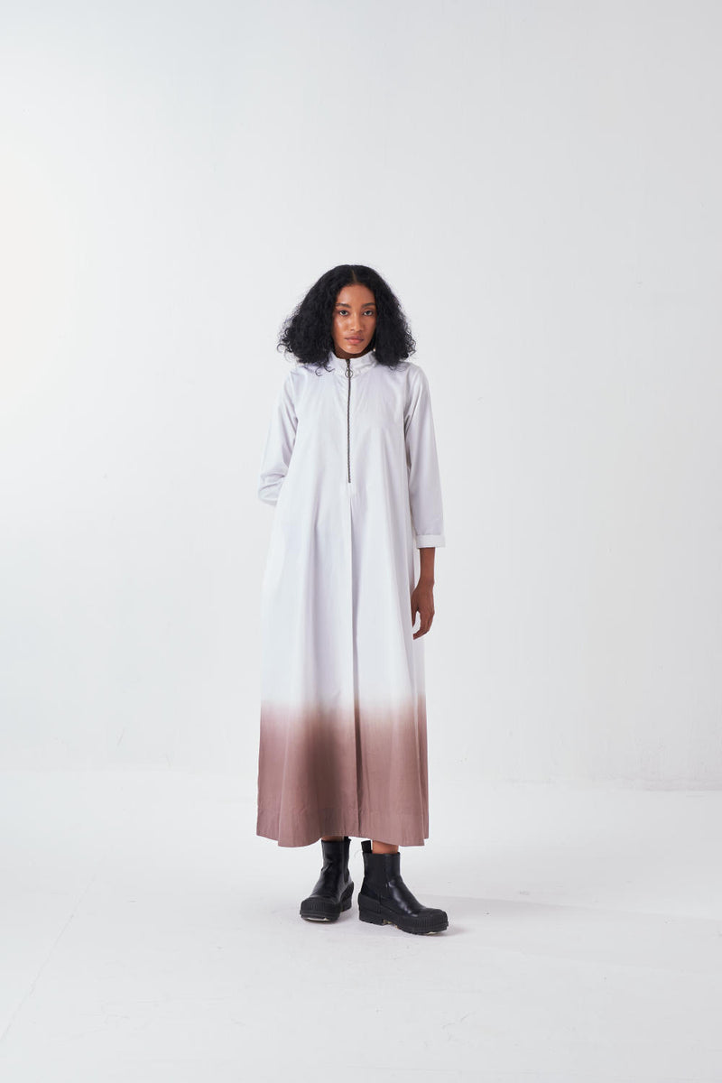 DIP DYE TURTULE NECK DRESS-CEDAR/WHITE poplin by THREE for women in Singapore