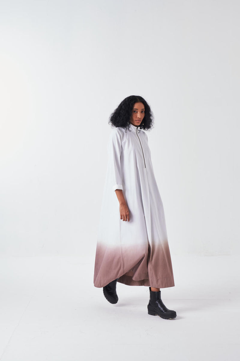 DIP DYE TURTULE NECK DRESS-CEDAR/WHITE poplin by THREE for women in Singapore