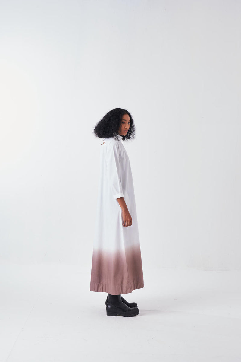 DIP DYE TURTULE NECK DRESS-CEDAR/WHITE poplin by THREE for women in Singapore