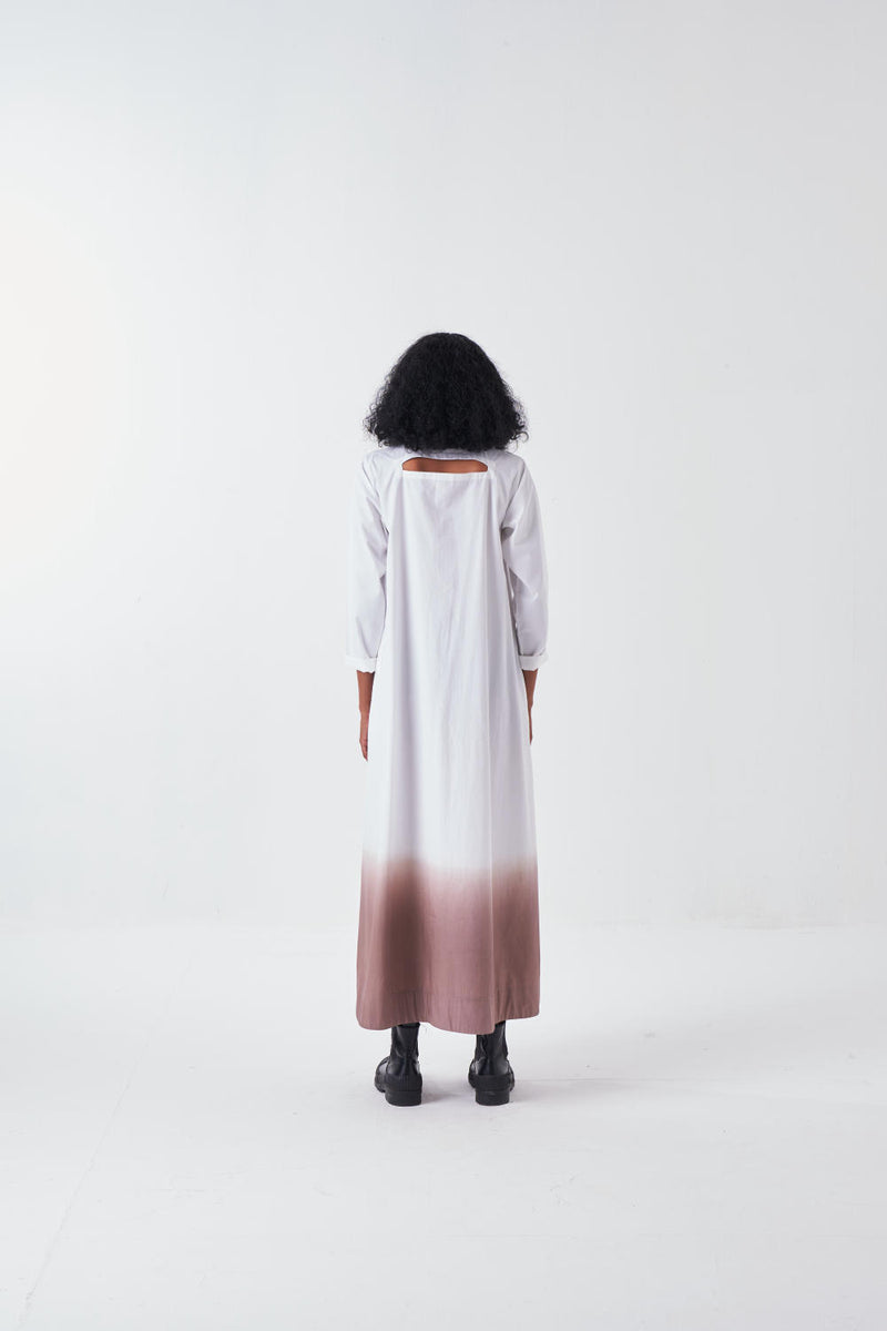 DIP DYE TURTULE NECK DRESS-CEDAR/WHITE poplin by THREE for women in Singapore