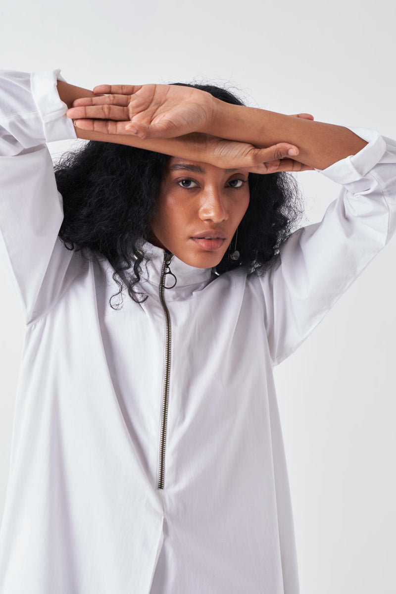 DIP DYE TURTULE NECK DRESS-CEDAR/WHITE poplin by THREE for women in Singapore