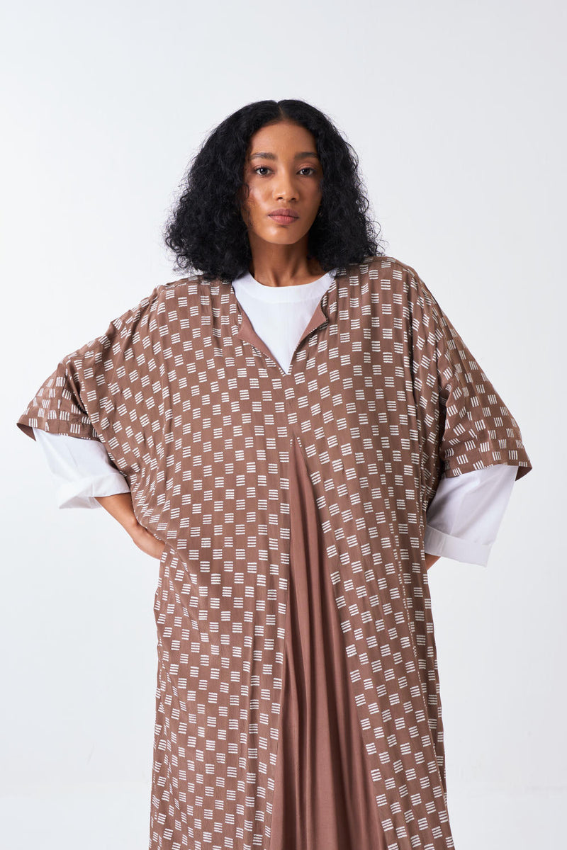 ALL OVER BRICK PRINT KAFTAAN-BRICK PRINT - CEDAR by THREE for women in Singapore