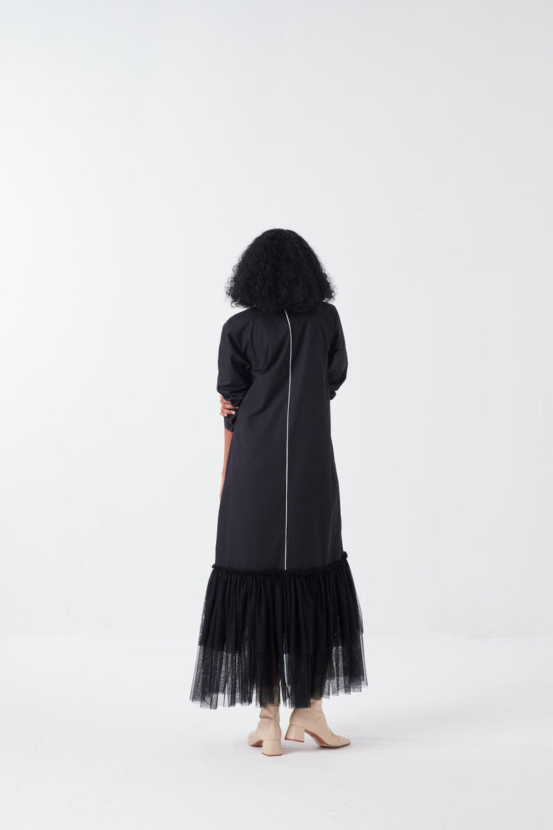 BOTTOM FRILL DRESS-BLACK poplin by THREE for women in Singapore