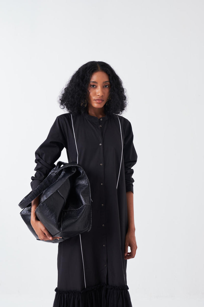 BOTTOM FRILL DRESS-BLACK poplin by THREE for women in Singapore