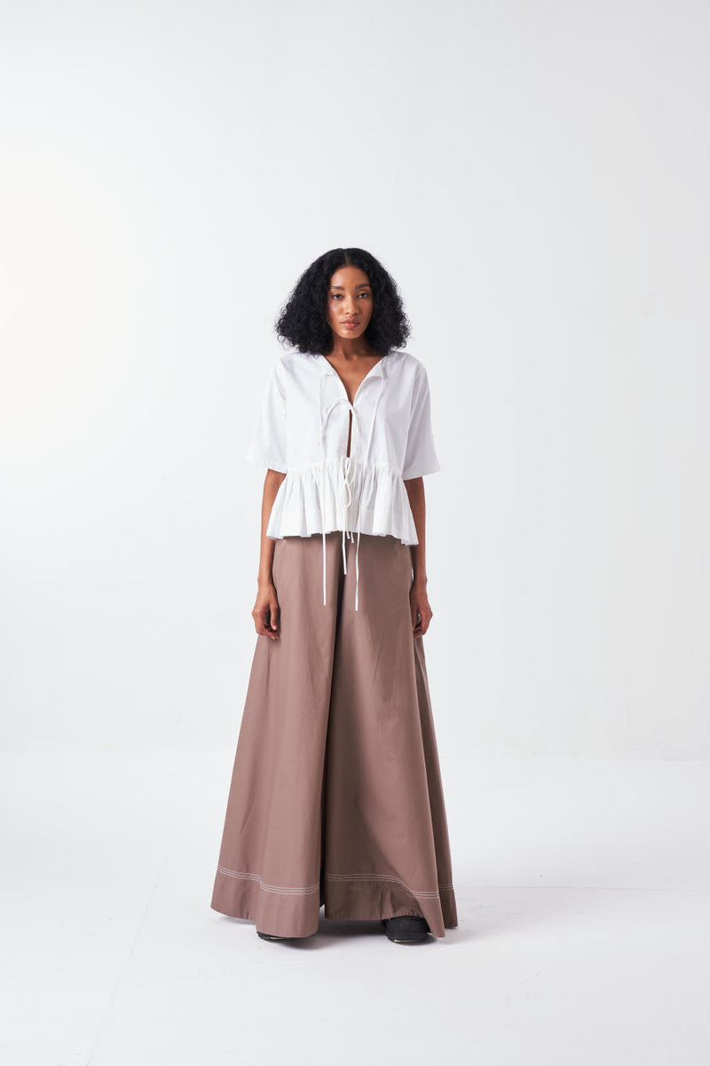 FRONT TIE TOP-WHITE poplin by THREE for women in Singapore