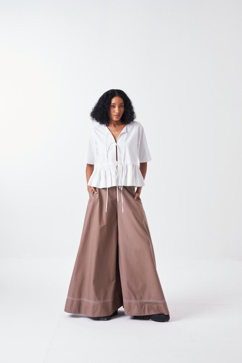 FRONT TIE TOP-WHITE poplin by THREE for women in Singapore