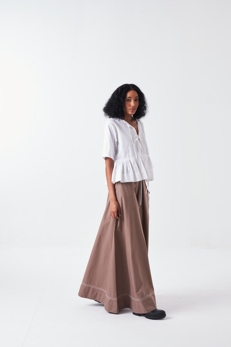 FRONT TIE TOP-WHITE poplin by THREE for women in Singapore