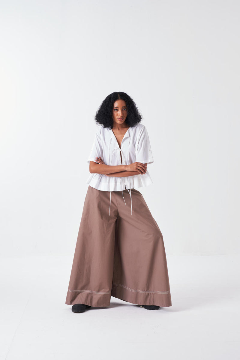 FRONT TIE TOP-WHITE poplin by THREE for women in Singapore