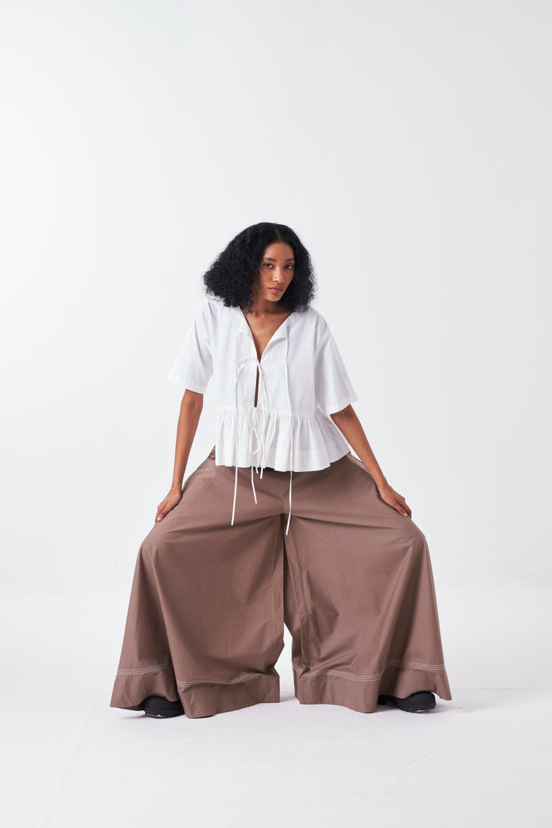 FRONT TIE TOP-WHITE poplin by THREE for women in Singapore