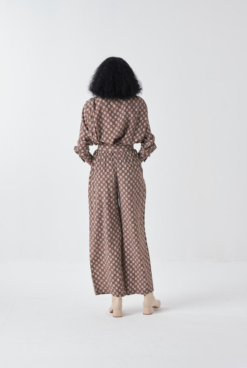 DRAWSTRING BOTTOM-BRICK PRINT-CEDAR poplin by THREE for women in Singapore