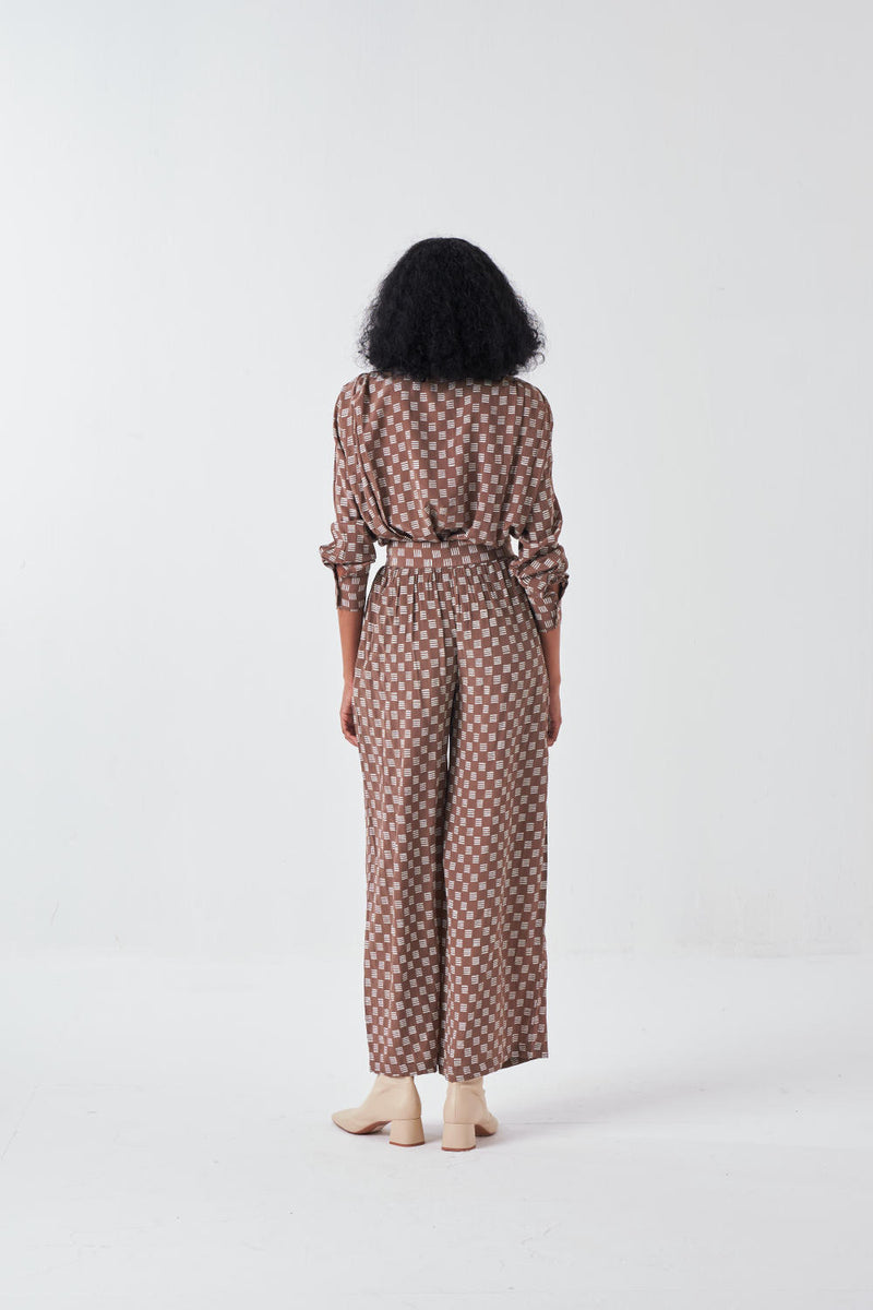 ALL OVER BRICK PRINT SHIRT-CEDAR poplin by THREE for women in Singapore