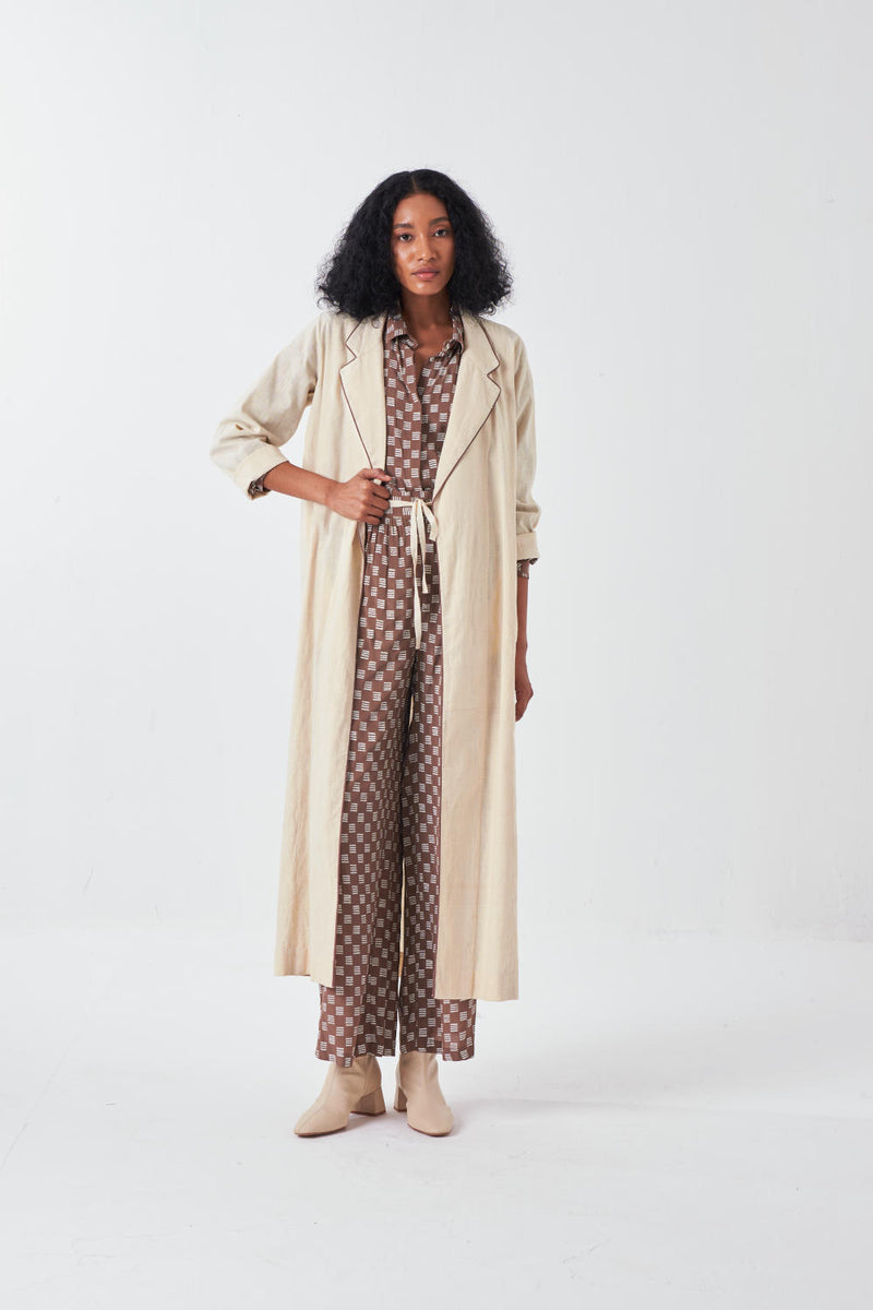 DRAWSTRING BOTTOM-BRICK PRINT-CEDAR poplin by THREE for women in Singapore