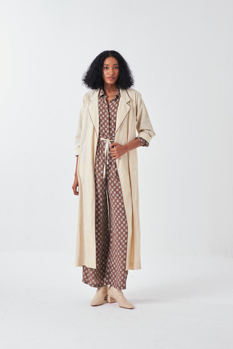 BACK FLORAL DRAWSTRING JACKET CO-ORD: CEDAR BRICK PRINT & IVORY (SET OF 3) cotton by THREE for women in Singapore