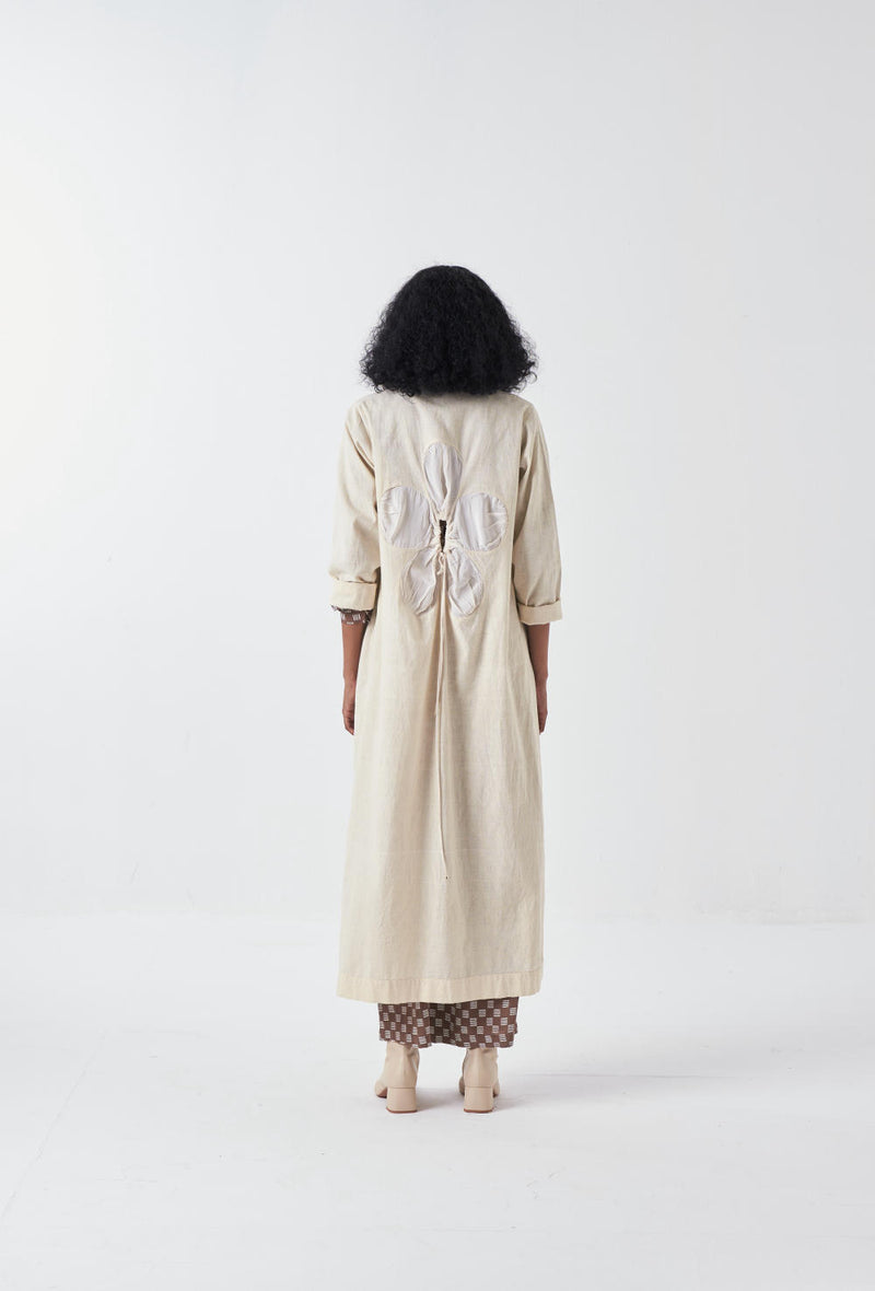 BACK FLORAL DRAWSTRING JACKET-IVORY poplin by THREE for women in Singapore