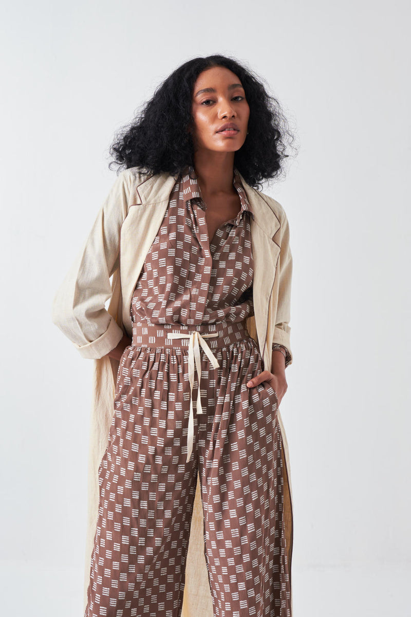 ALL OVER BRICK PRINT SHIRT-CEDAR poplin by THREE for women in Singapore