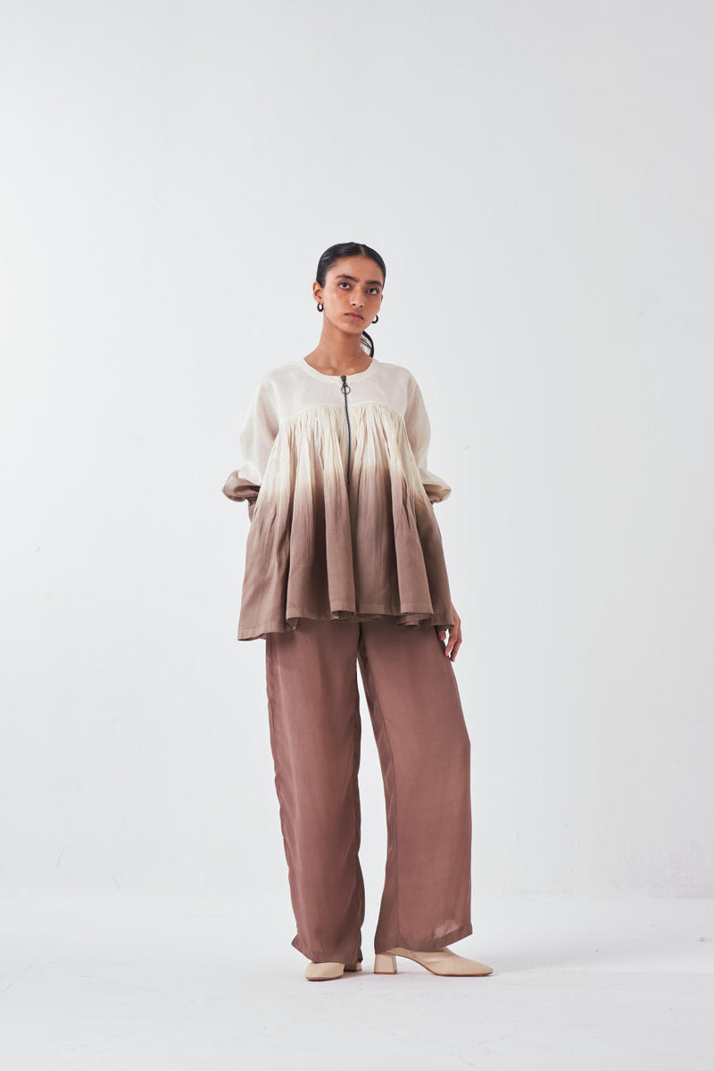 DIP DYE TOP-IVORY/CEADR poplin by THREE for women in Singapore