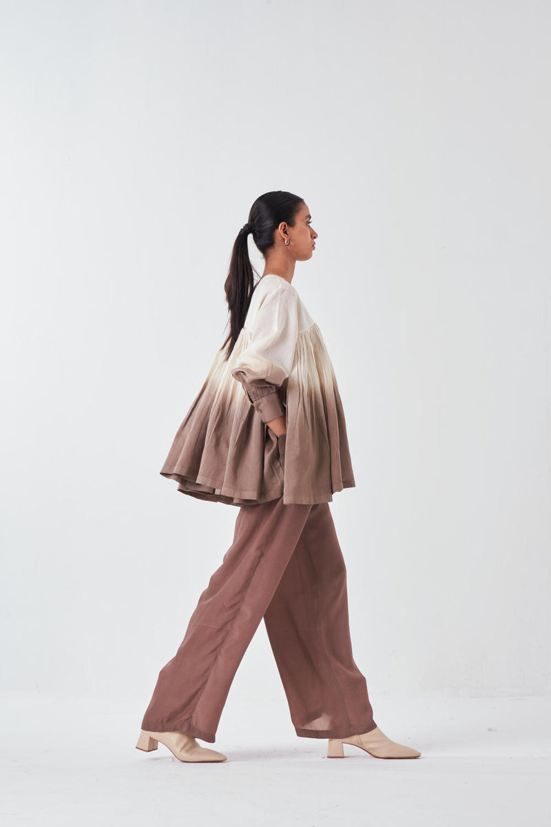 DIP DYE TOP-IVORY/CEADR poplin by THREE for women in Singapore