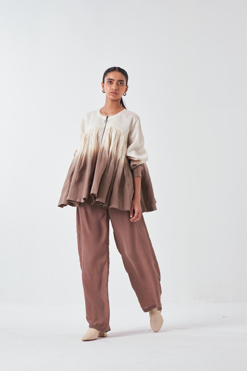 DIP DYE TOP-IVORY/CEADR poplin by THREE for women in Singapore