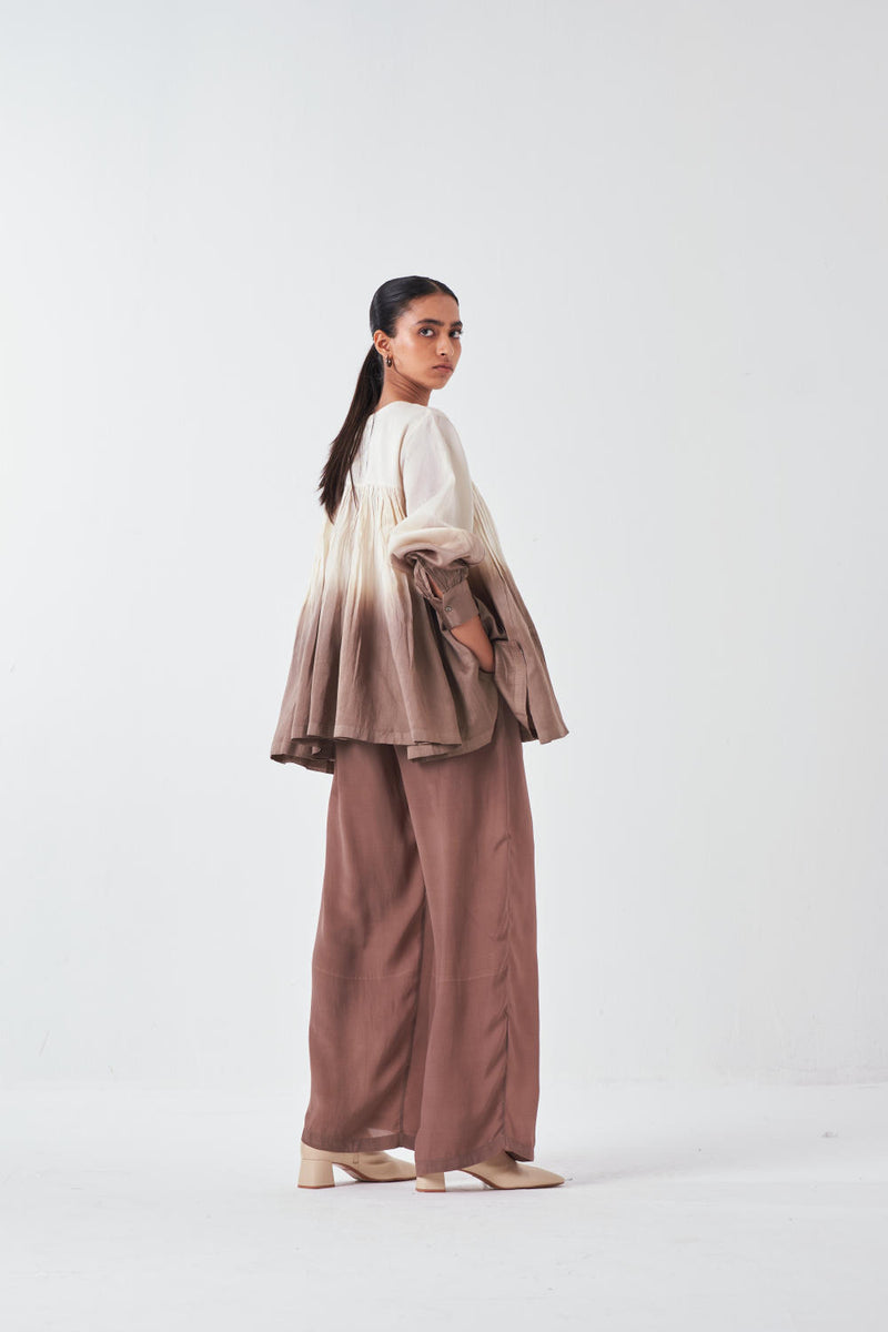 DIP DYE TOP-IVORY/CEADR poplin by THREE for women in Singapore