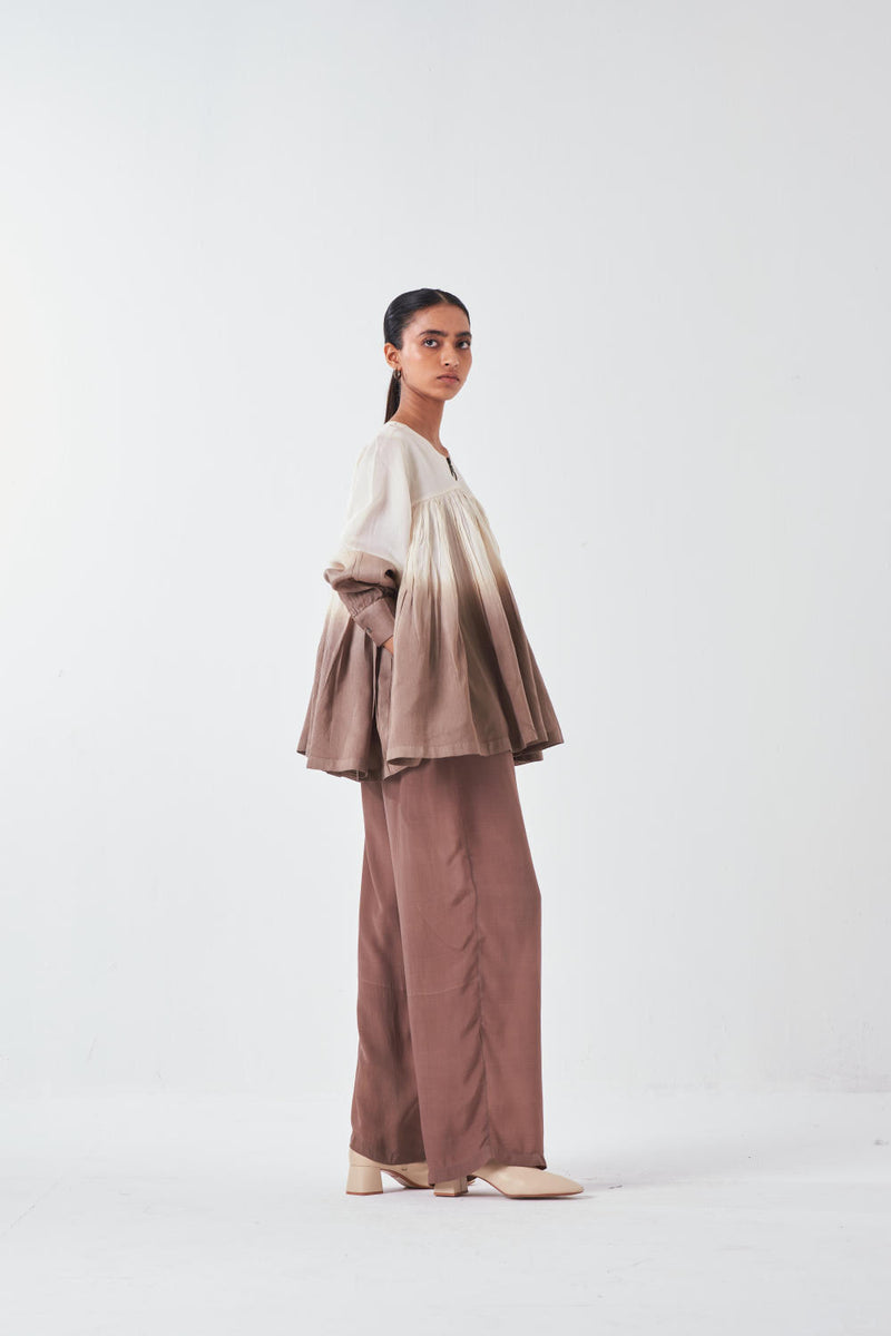 DIP DYE TOP-IVORY/CEADR poplin by THREE for women in Singapore