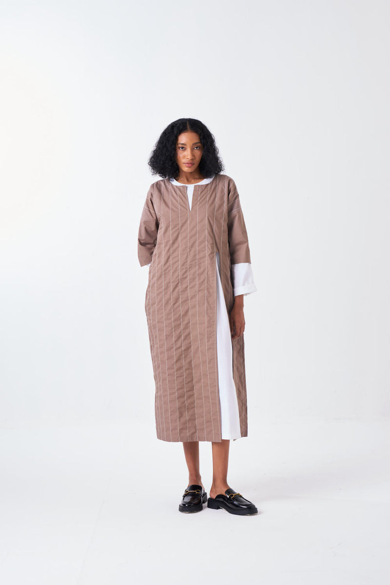 FRONT SLIT TUNIC CO-ORD-CEDAR & WHITE (SET OF 2) poplin by THREE for women in Singapore