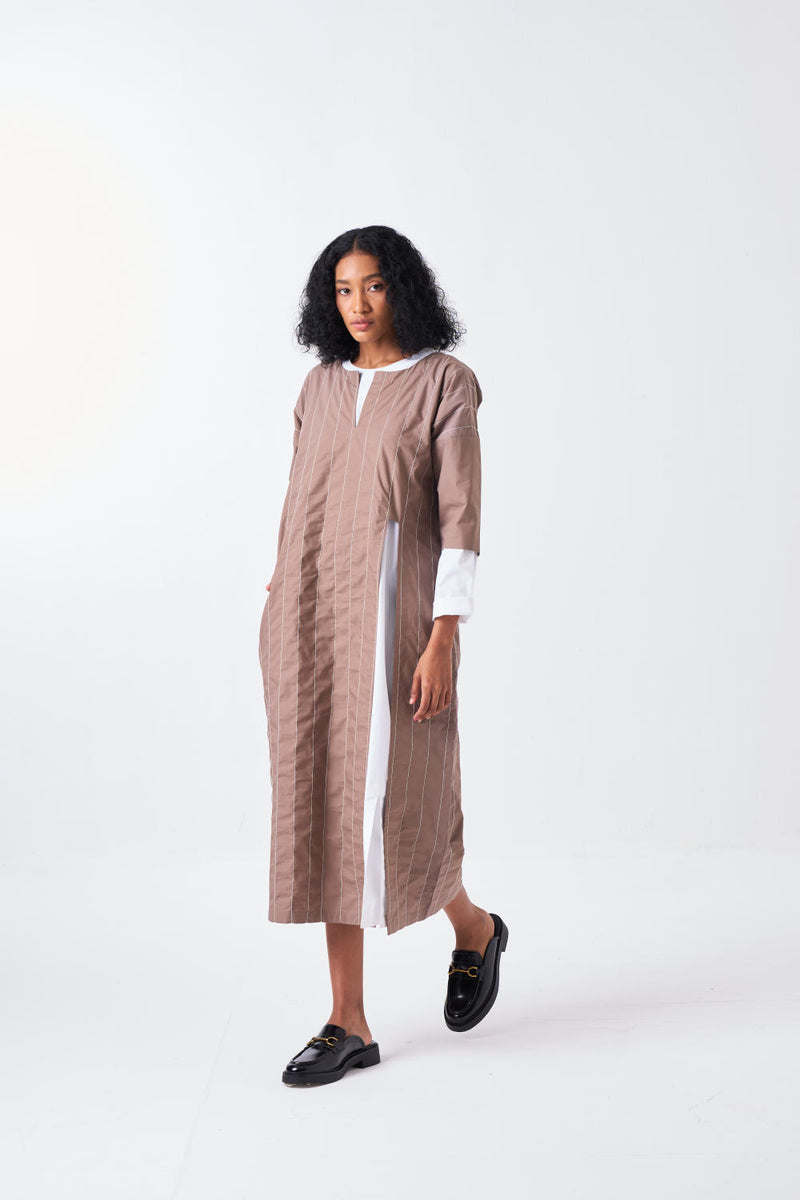 FRONT SLIT TUNIC CO-ORD-CEDAR & WHITE (SET OF 2) poplin by THREE for women in Singapore