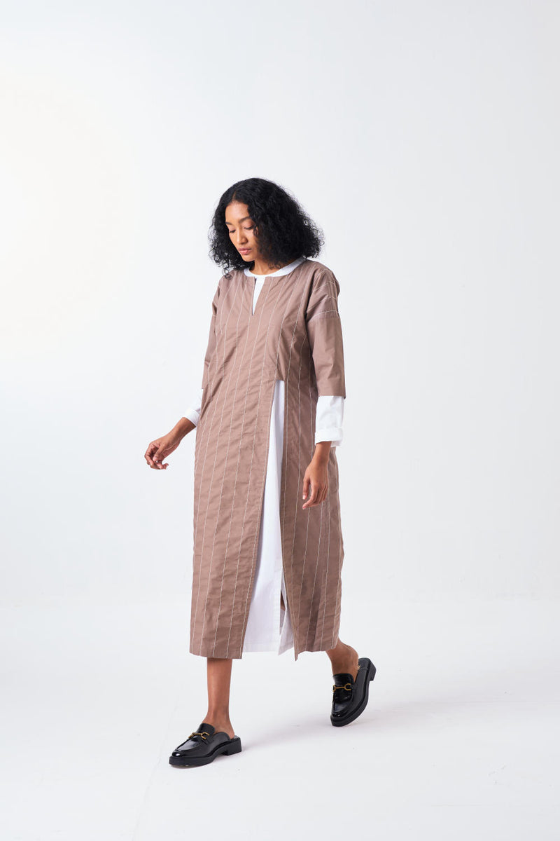 FRONT SLIT TUNIC CO-ORD-CEDAR & WHITE (SET OF 2) poplin by THREE for women in Singapore