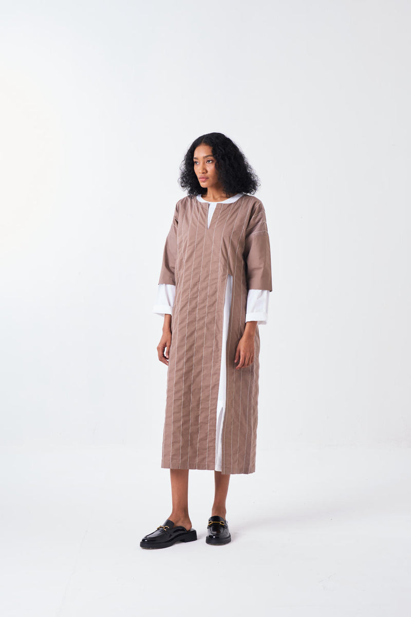 FRONT SLIT TUNIC CO-ORD-CEDAR & WHITE (SET OF 2) poplin by THREE for women in Singapore