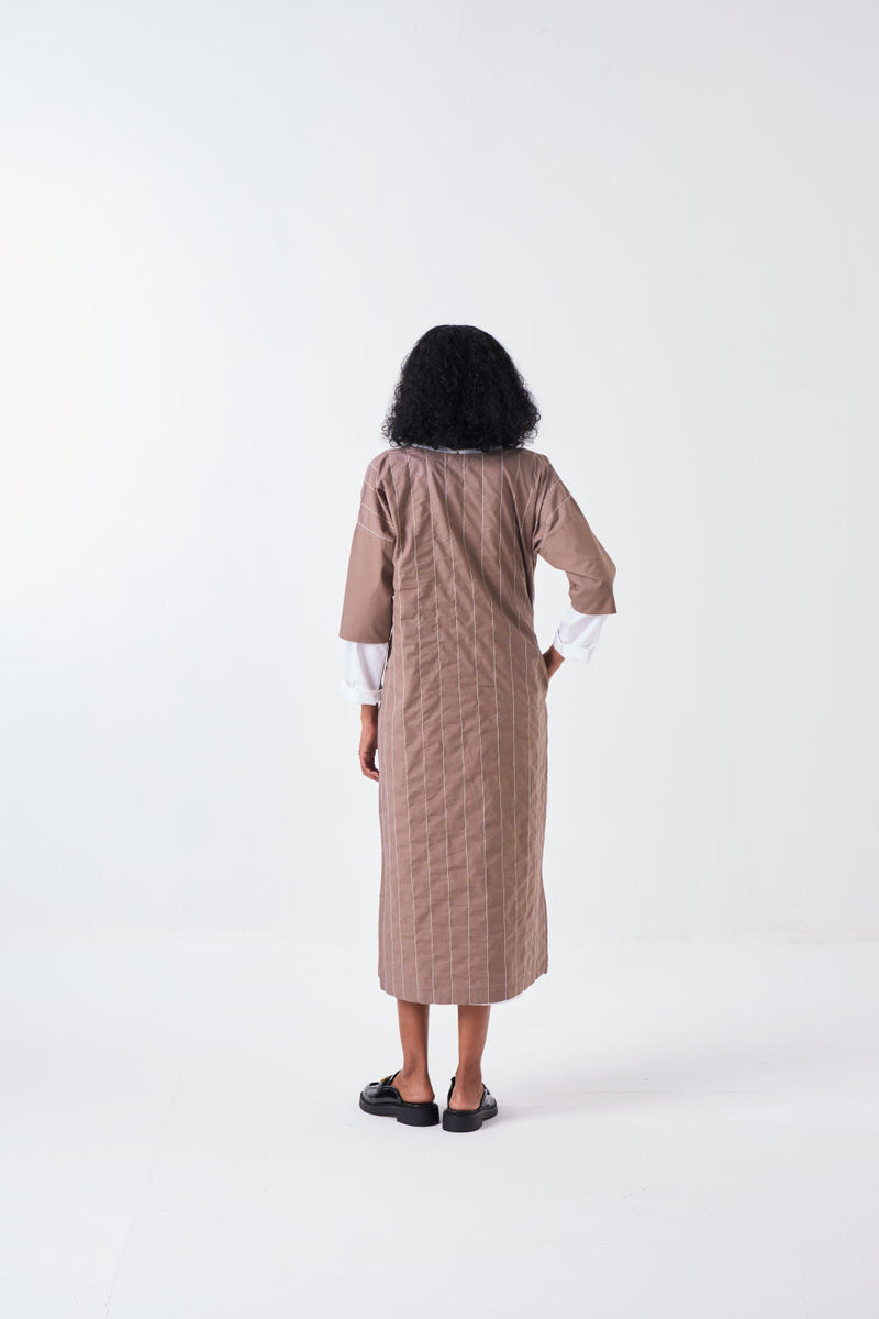 FRONT SLIT TUNIC CO-ORD-CEDAR & WHITE (SET OF 2) poplin by THREE for women in Singapore
