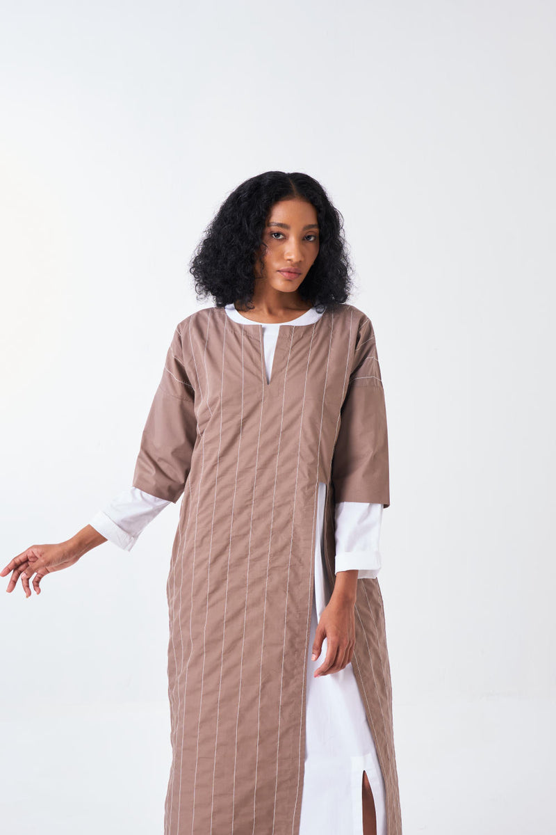 FRONT SLIT TUNIC CO-ORD-CEDAR & WHITE (SET OF 2) poplin by THREE for women in Singapore