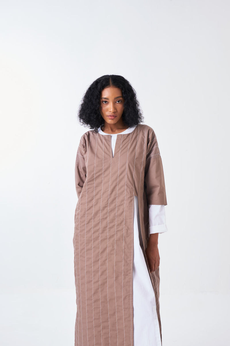 FRONT SLIT TUNIC CO-ORD-CEDAR & WHITE (SET OF 2) poplin by THREE for women in Singapore