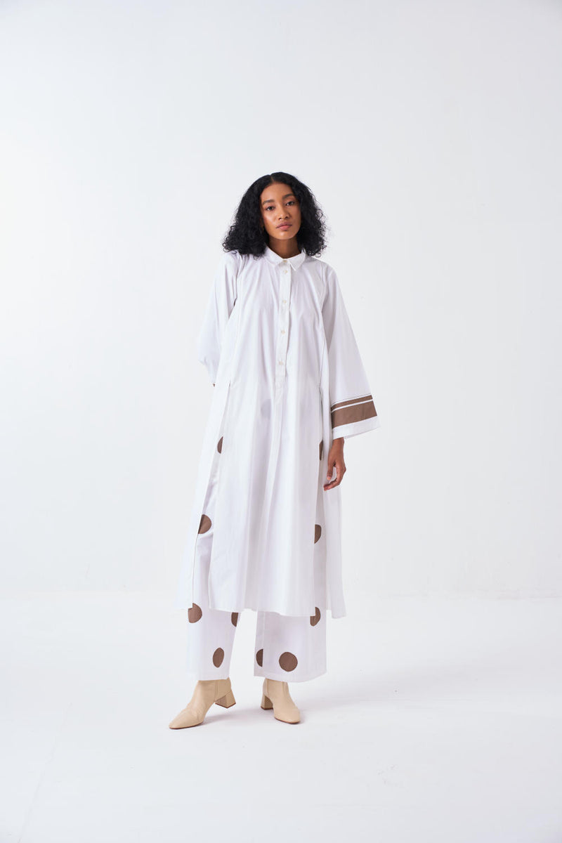 WIDE SLEEVE PANEL SLIT SHIRT-WHITE by THREE for women in Singapore