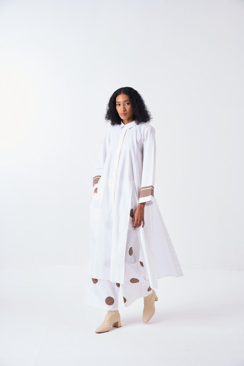 WIDE SLEEVE PANEL SLIT SHIRT-WHITE by THREE for women in Singapore