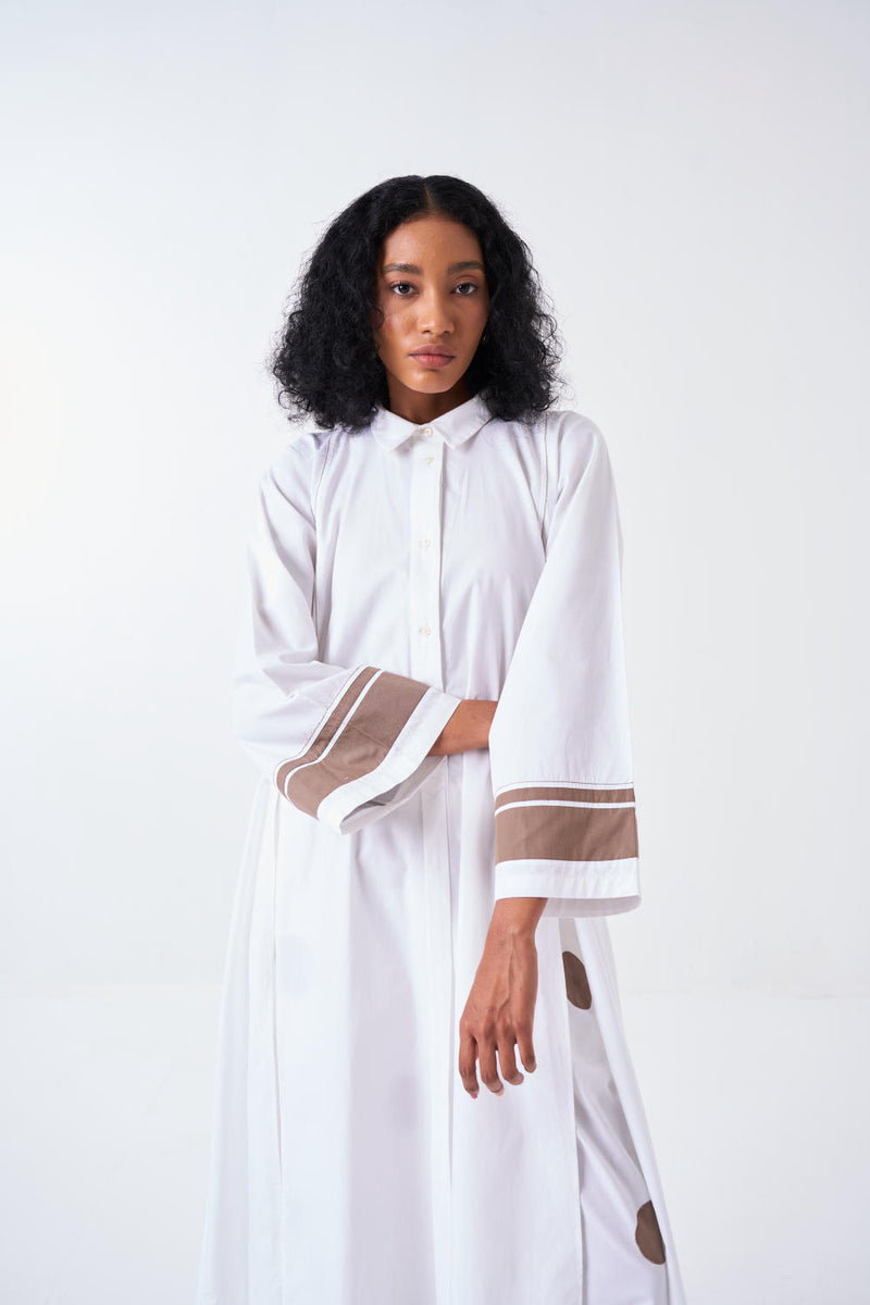 WIDE SLEEVE PANEL SLIT SHIRT-WHITE by THREE for women in Singapore