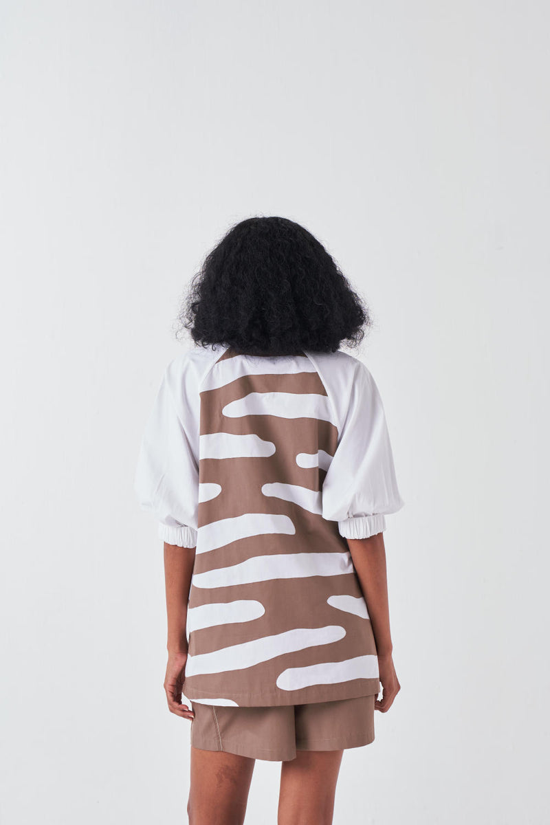 APPLIQUE BOXY SHIRT-CEDAR/WHITE chanderi by THREE for women in Singapore