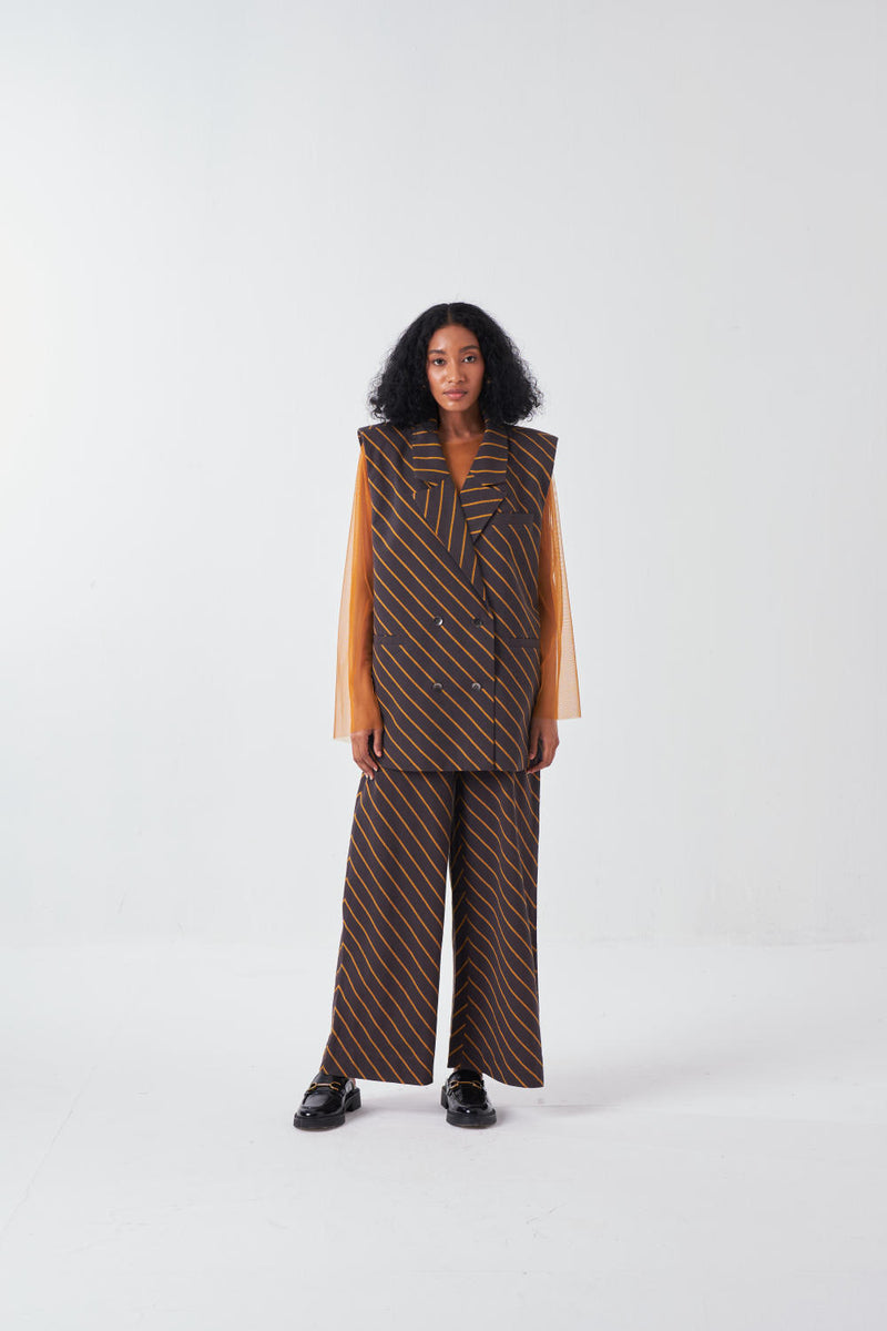 DIAGONAL STRIPE JACKET-CHARCOAL STRIPE cotton by THREE for women in Singapore
