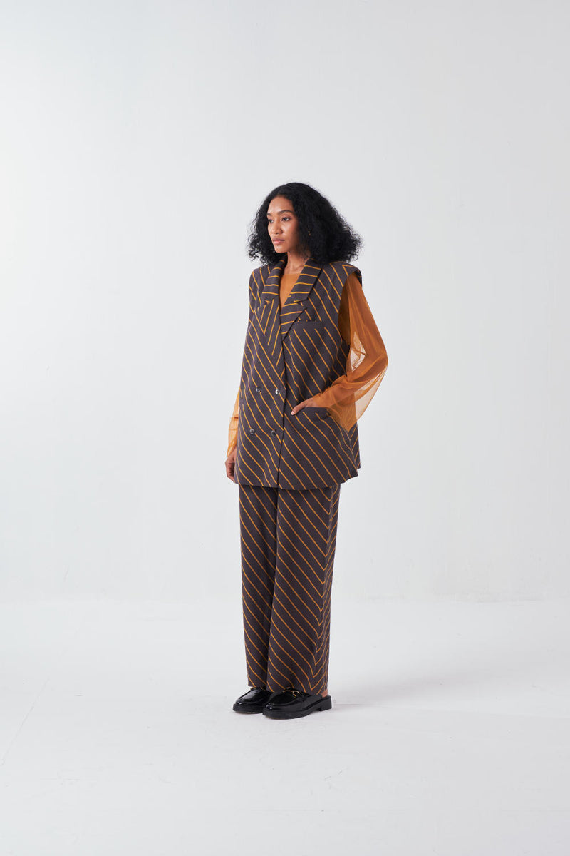 DIAGONAL STRIPE JACKET-CHARCOAL STRIPE cotton by THREE for women in Singapore