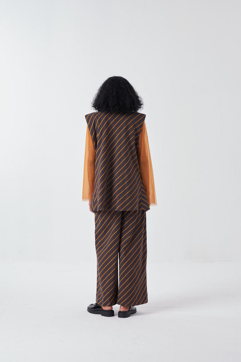 DIAGONAL STRIPE JACKET-CHARCOAL STRIPE cotton by THREE for women in Singapore
