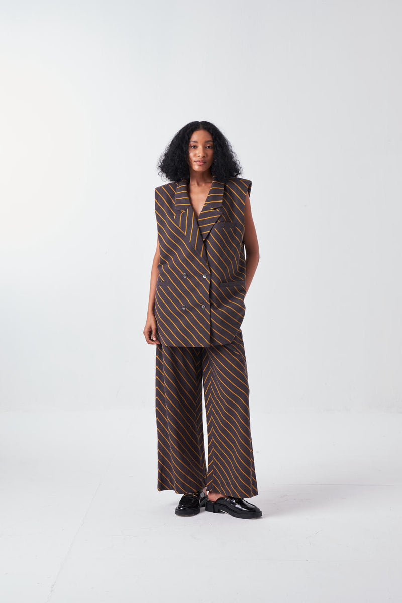 DIAGONAL STRIPE JACKET-CHARCOAL STRIPE cotton by THREE for women in Singapore