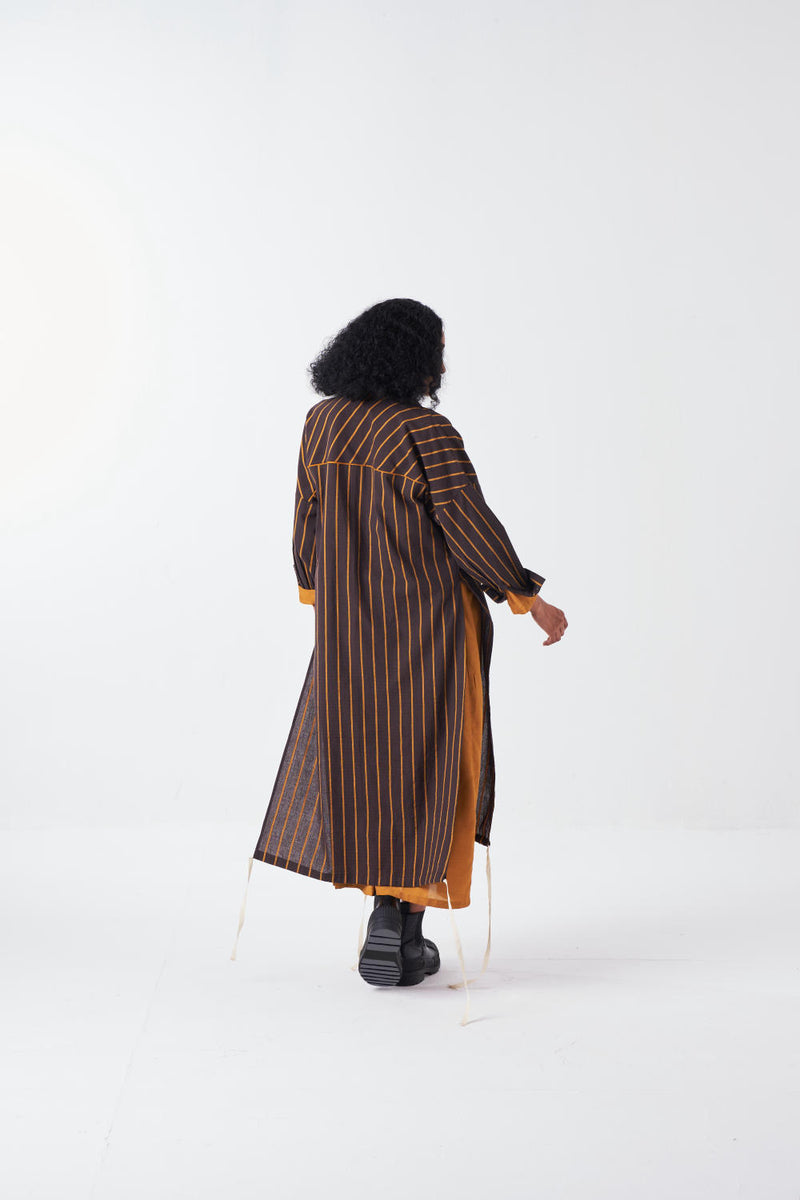 DRAWSTRING TUNIC-CHARCOAL STRIPE poplin by THREE for women in Singapore