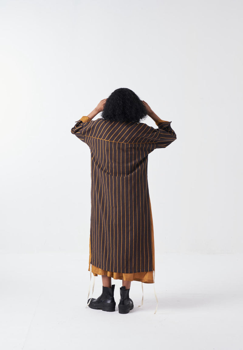 DRAWSTRING TUNIC-CHARCOAL STRIPE poplin by THREE for women in Singapore